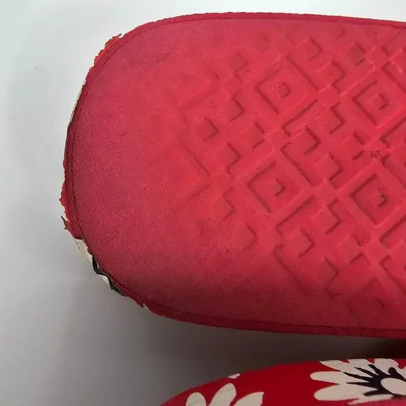 Tory Burch Red Flower Print Wedge Heel Flip Flop Sandals Women's Size Unmarked - Picture 9 of 12